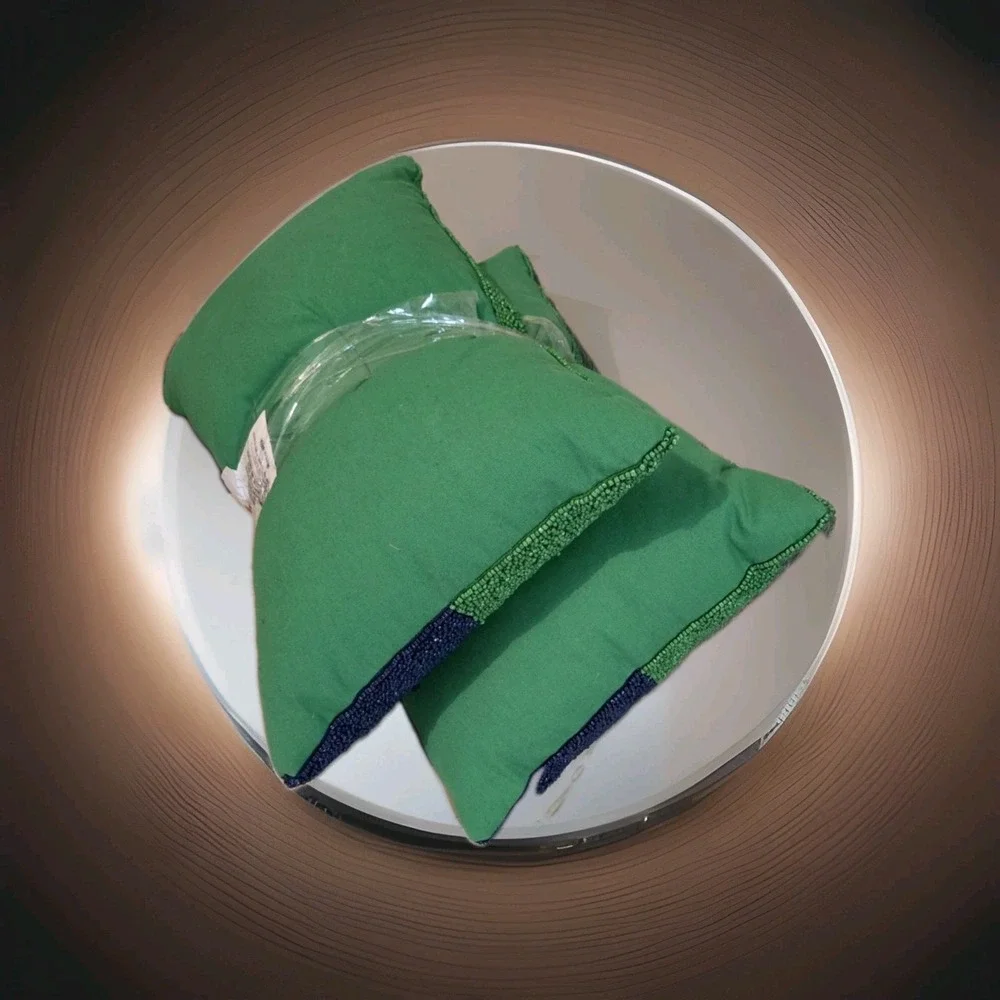 Kate Spade X Set Of Two Couch Potato Beaded Pillow Green/Blue Colorblock 12x18